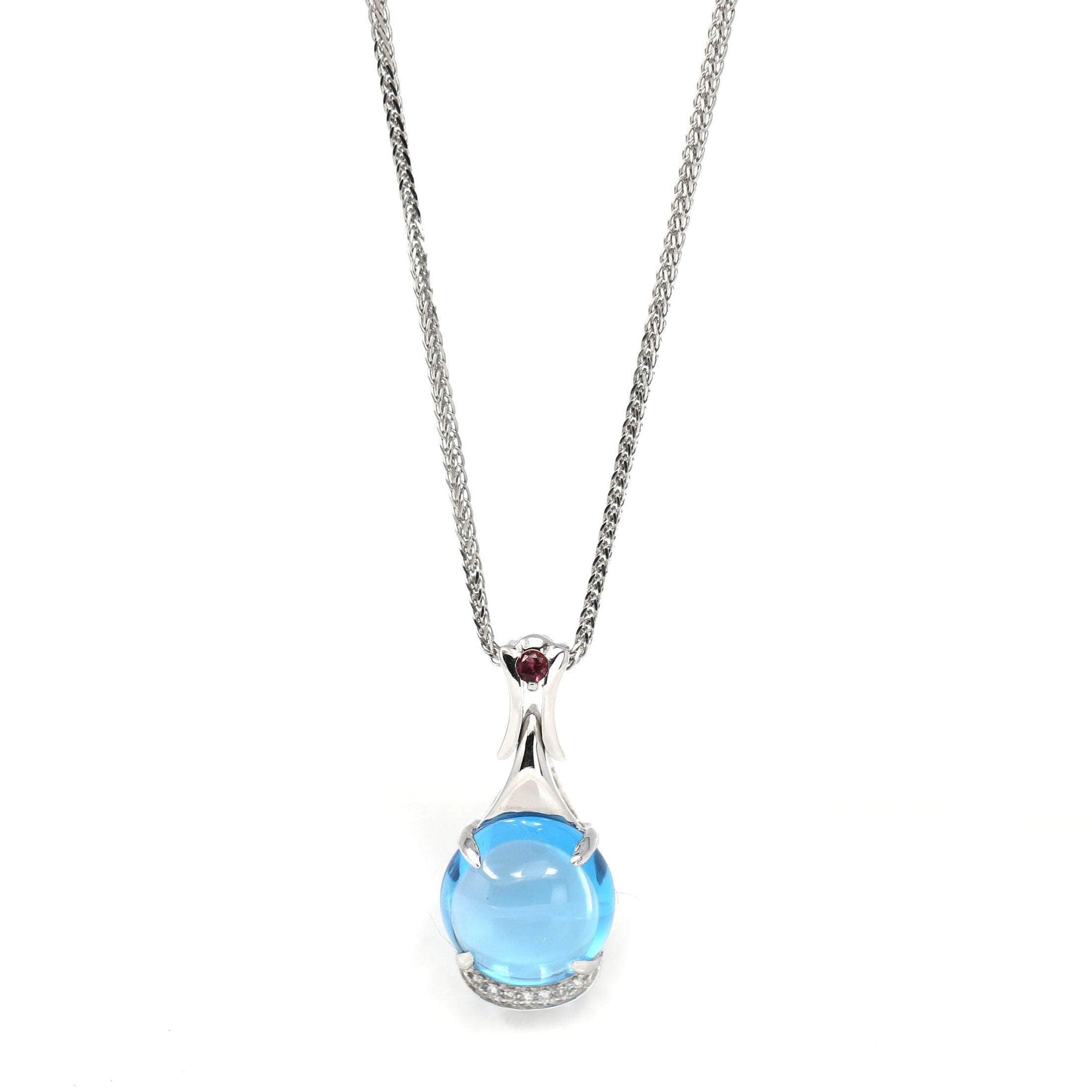 Baikalla Jewelry gemstone jewelry 18k White Gold Genuine Cabochon Cut London Blue Topaz &amp; Diamonds Pendant Necklace