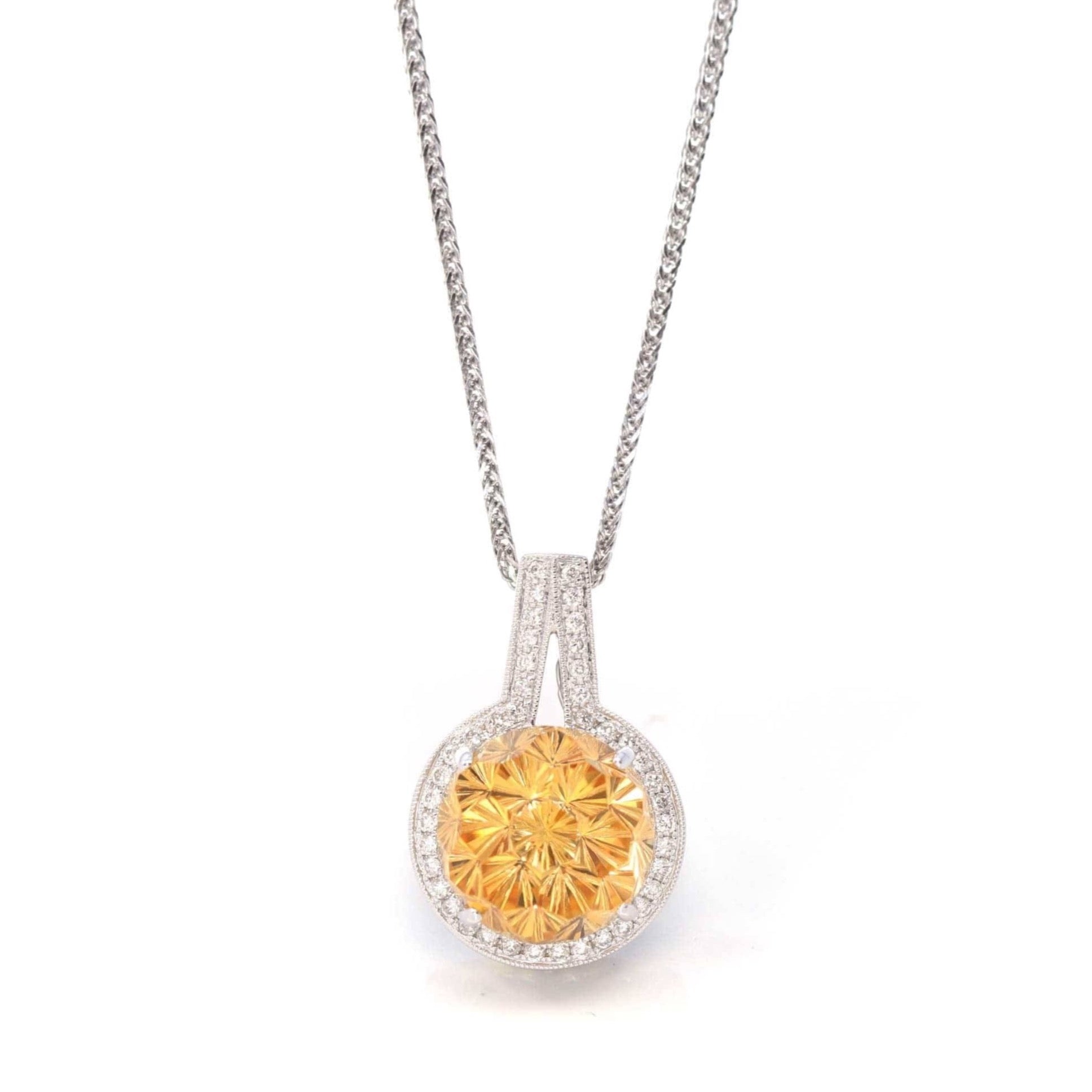 Baikalla Jewelry Gemstone Pendant Necklace Pendant Only 14k White Gold Genuine Fantasy Cut Citrine &amp; Diamonds Pendant Necklace