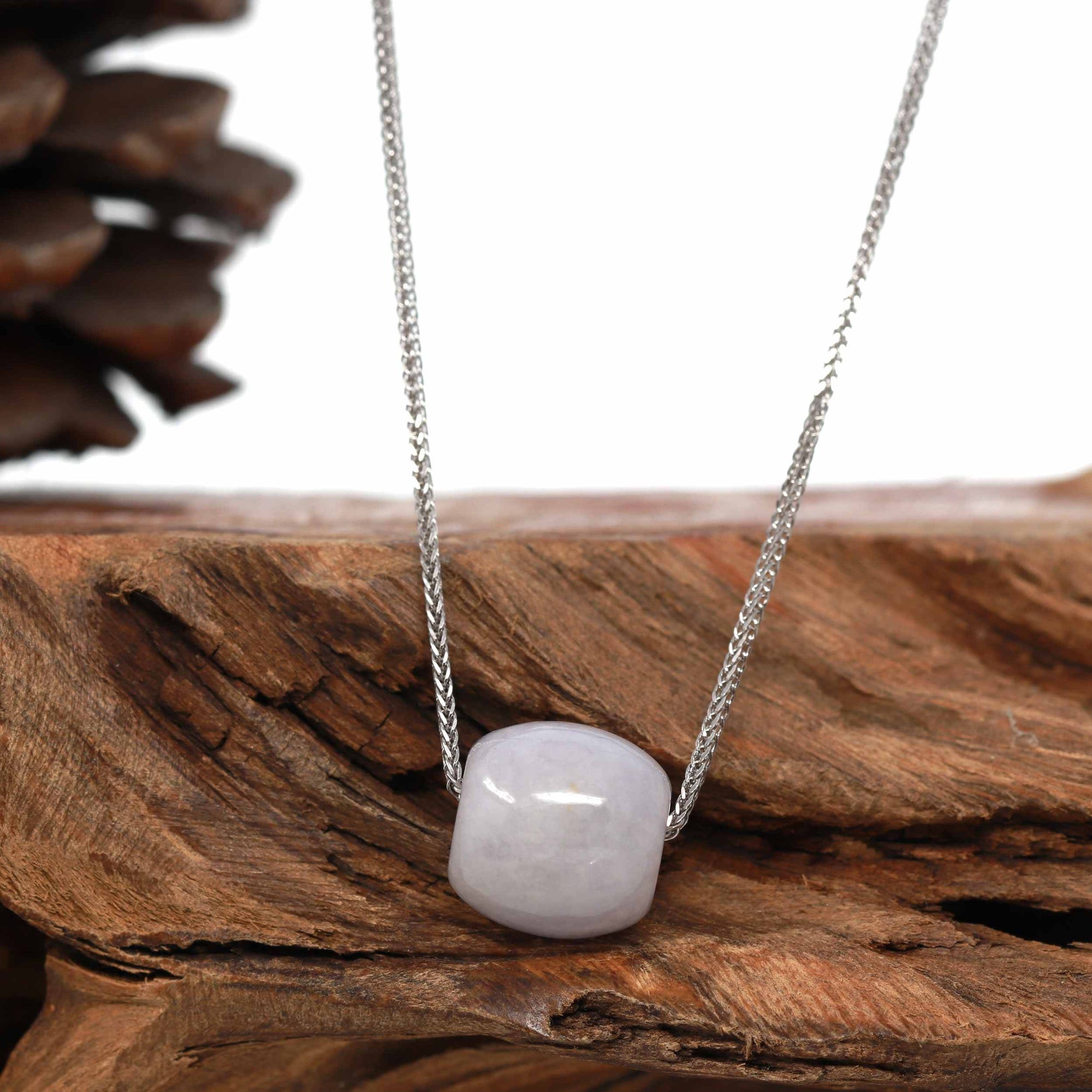 Baikalla Jewelry Jade Pendant Necklace Baikalla™ &quot;Good Luck Button&quot; Necklace Light Lavender Jade Lucky TongTong Pendant Necklace