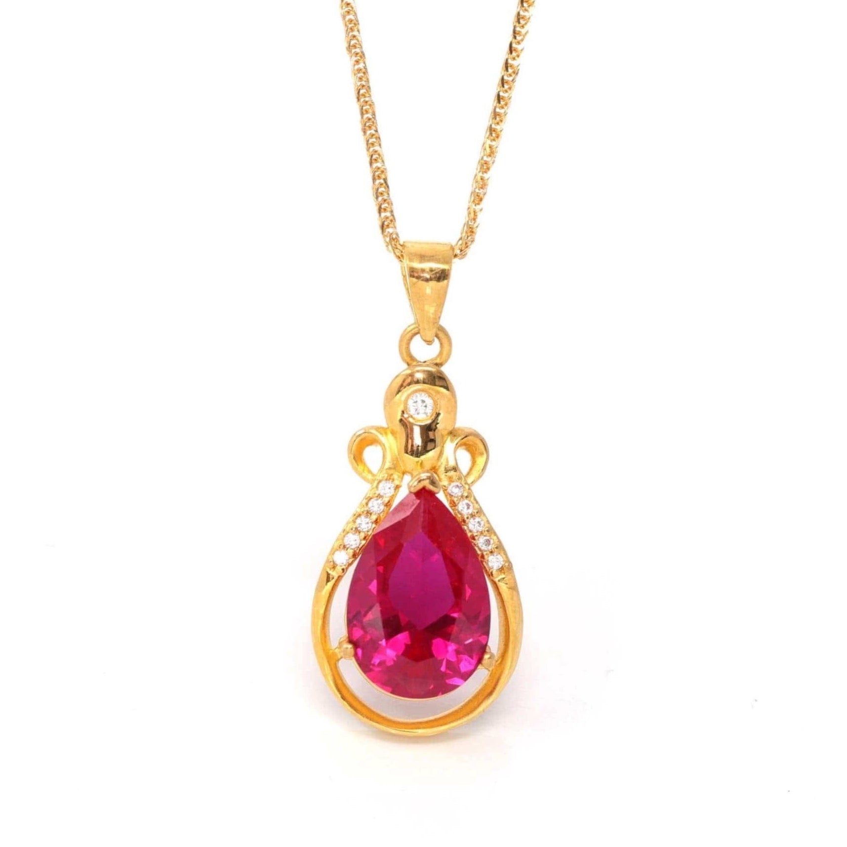 Baikalla Jewelry gemstone jewelry Pendant Only 24k Yellow Gold Lab Created Ruby & CZ Pendant Necklace