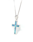 Baikalla Jewelry Gemstone Pendant Necklace Blue Opal Baikalla™ Sterling Silver Freeform Australian Blue Natural Opal Bezel Set Cross Necklace