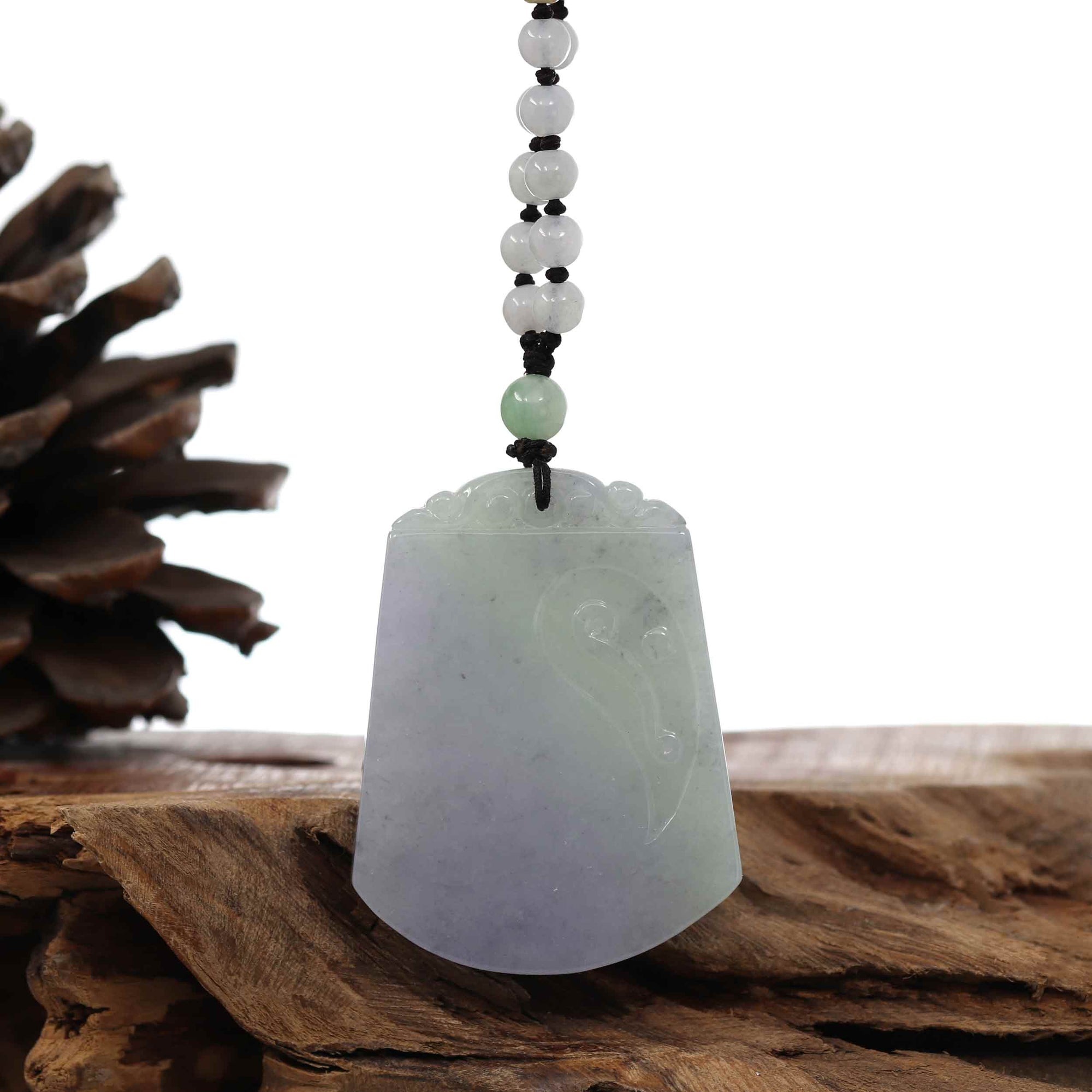 Baikalla Jewelry Jade Pendant Necklace Genuine Lavender &amp; Green Jadeite Jade &quot;Good Luck &amp; Safety&quot; Pendant Necklace With Real Jadeite Bead Necklace