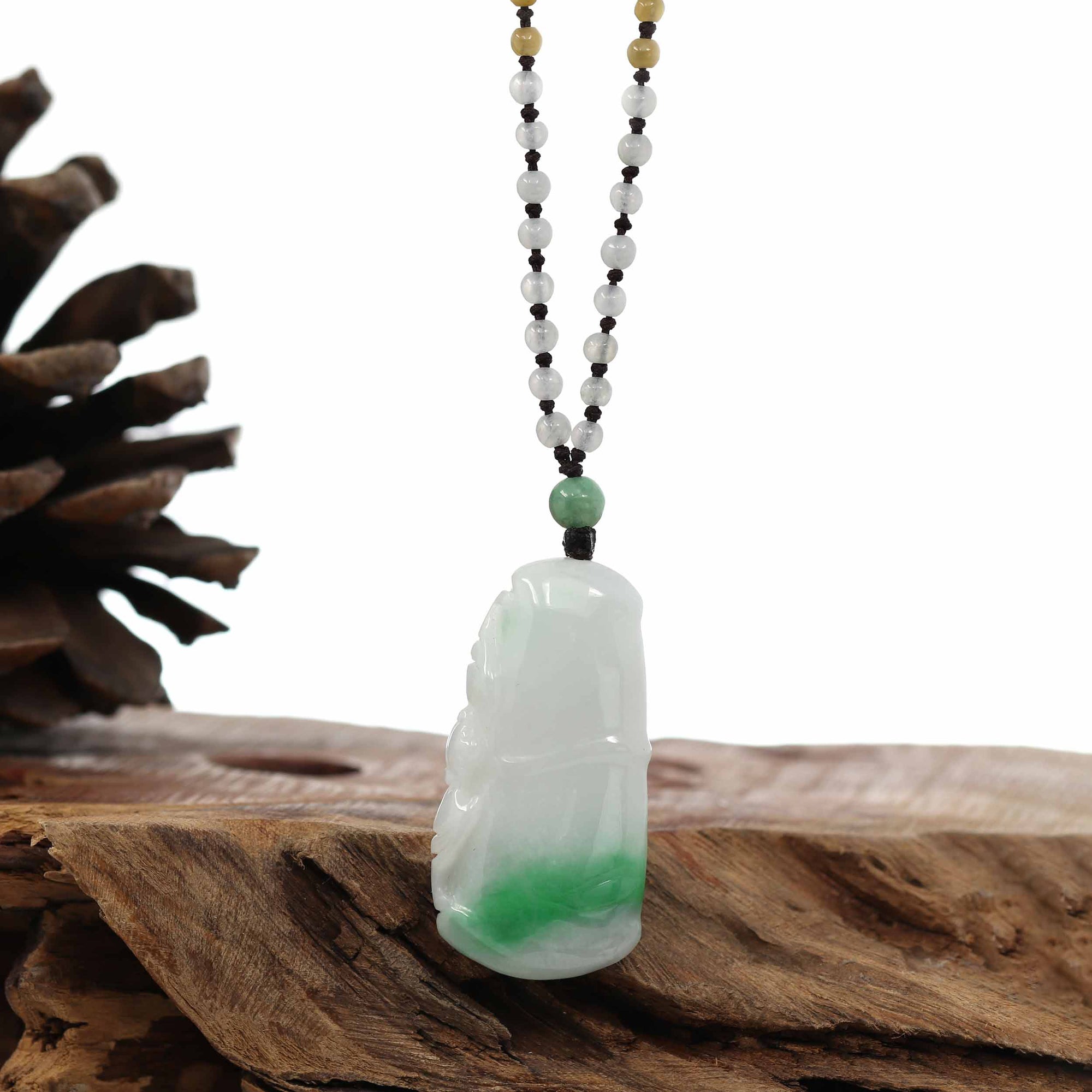 Baikalla Jewelry Jade Pendant Necklace Genuine Green Jadeite Jade Good Luck Bamboo Pendant Necklace With Real Jadeite Bead Necklace