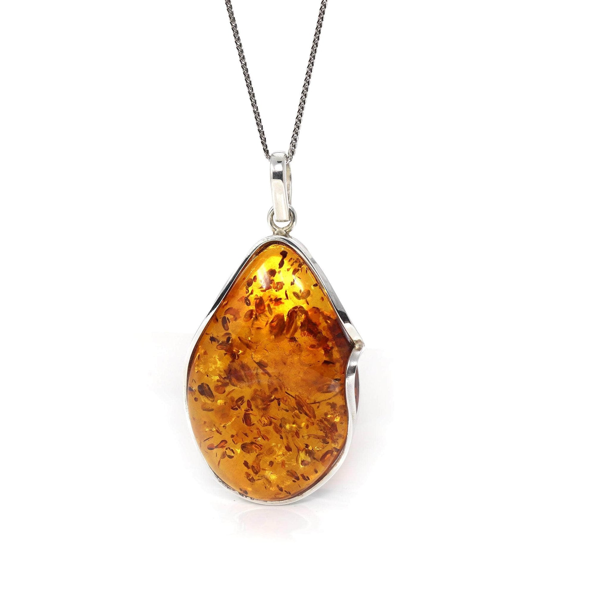 Baikalla Jewelry Gemstone Ring Baikalla™ Sterling Silver Elegant Amber Pear- Cabochon Cut Pendant