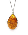 Baikalla Jewelry Gemstone Ring Baikalla™ Sterling Silver Elegant Amber Pear- Cabochon Cut Pendant