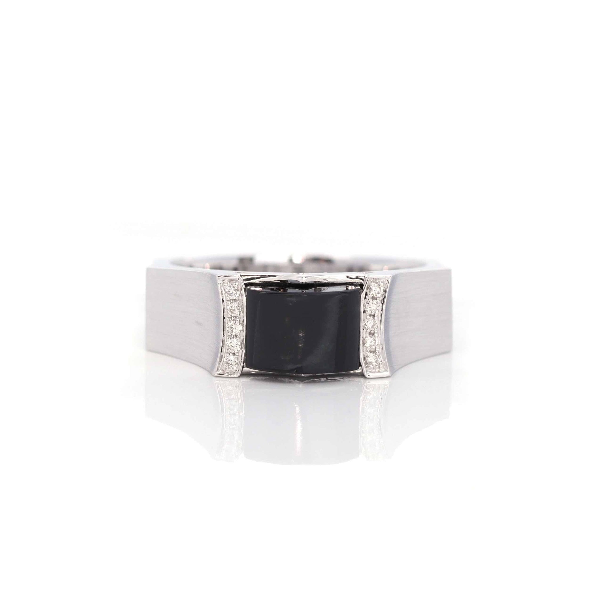 Baikalla Jewelry Baikalla™ "Emerald Cabochon" Genuine Burmese Emerald Cut Black Jadeite Jade Ring