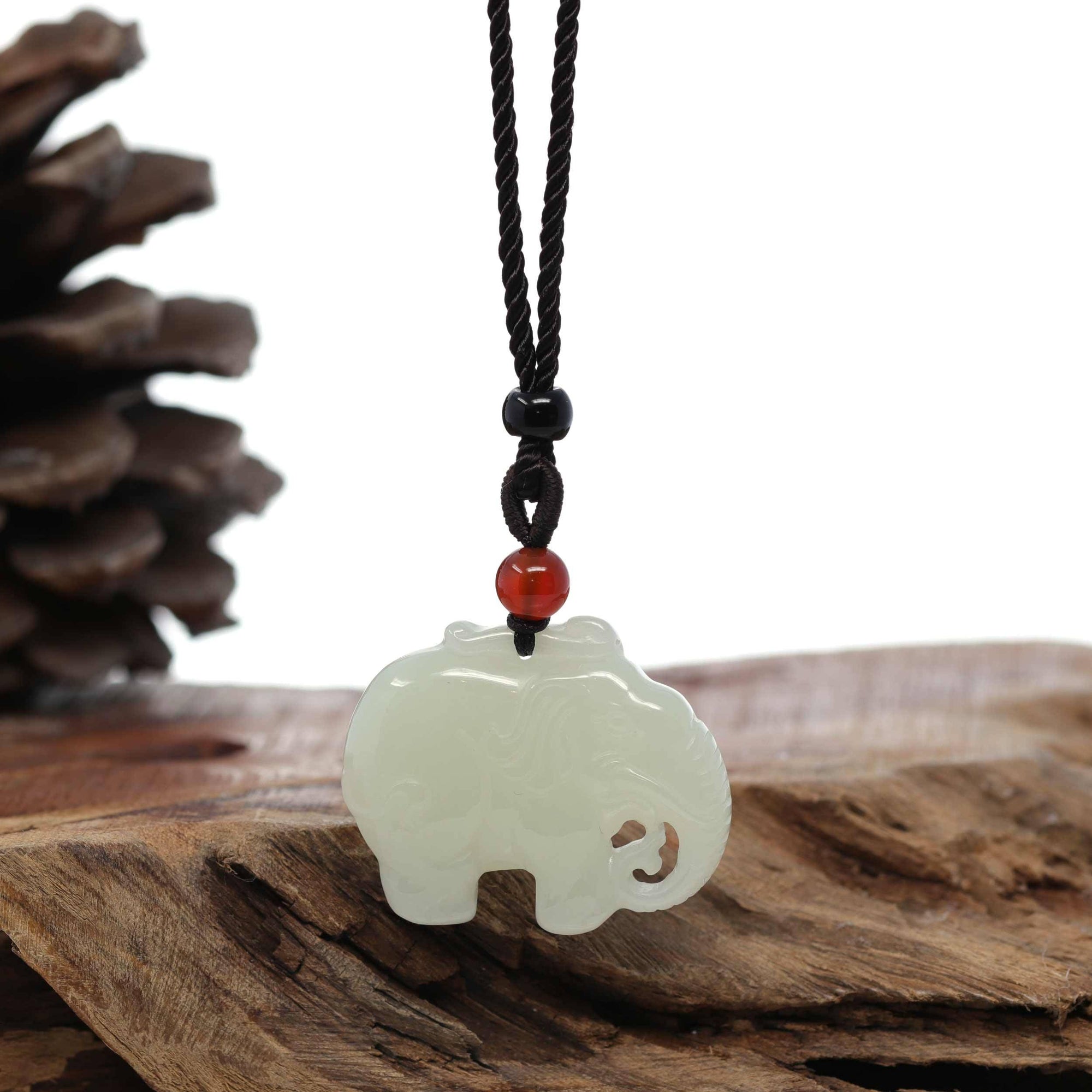 Baikalla Jewelry Jade Pendant Necklace Baikalla™ Genuine HeTian White Nephrite Jade Elephant Pendant Necklace