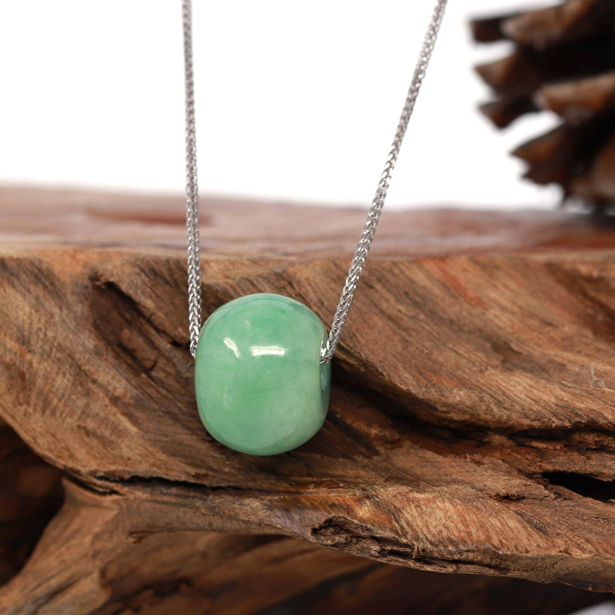 Baikalla Jewelry Jade Pendant Necklace Baikalla™ &quot;Good Luck Button&quot; Necklace Real Vibrant Green Jade Lucky TongTong Pendant Necklace