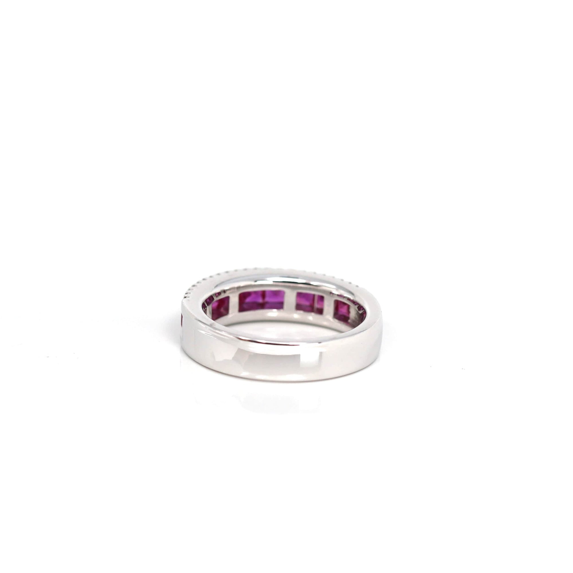 Baikalla Jewelry Gold Sapphire Ring 18k White Gold Natural Ruby Channel Set Band Ring with Diamonds