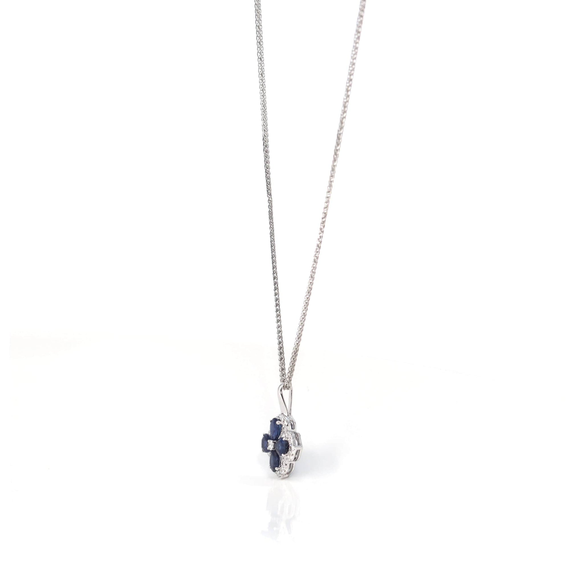 Baikalla Jewelry gemstone jewelry 18k White Gold Natural Blue Sapphire 4 Stone Necklace With Diamonds