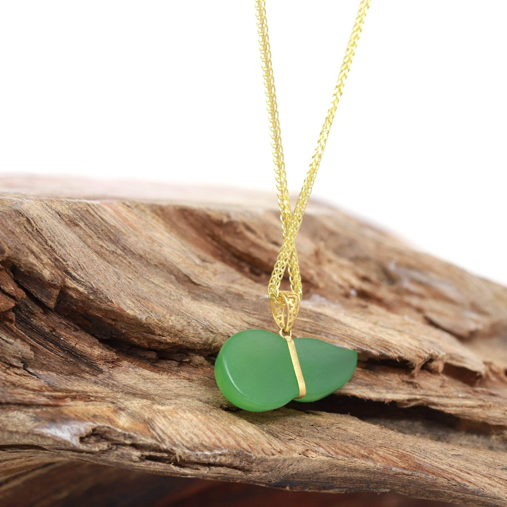 Baikalla Jewelry Gold Jadeite Necklace Baikalla™ "Lucky Gourd" HuLu18k Yellow Gold Green Nephrite Jade Pendant Necklace