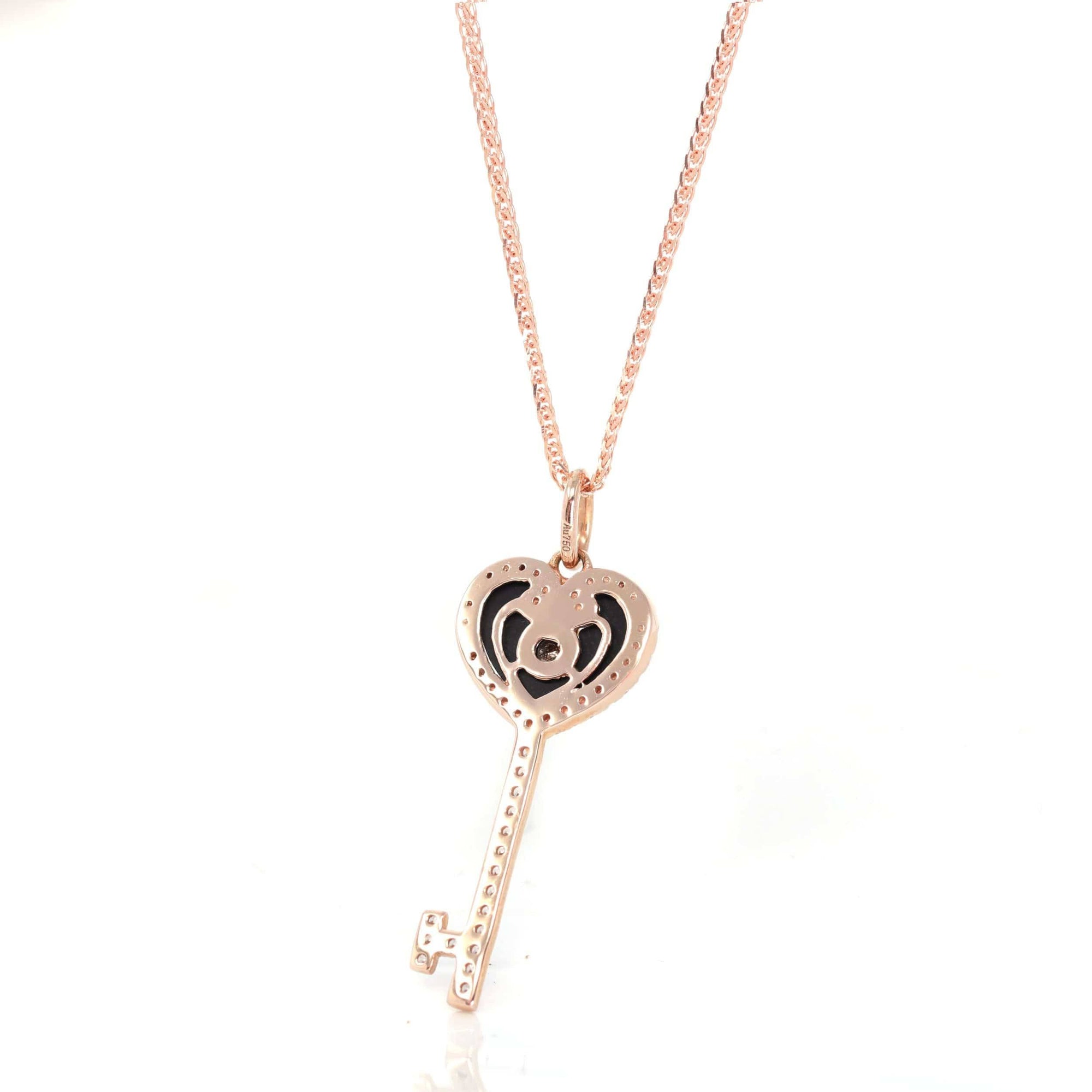 Baikalla Jewelry Gold Jade Necklace Baikalla™ 18k Rose Gold Black Jade Heart Key Necklace With CZ