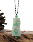 Baikalla Jewelry Jade Pendant Necklace Genuine White & Green Jadeite Jade "Good Luck Bamboo" Pendant Necklace With Real Jadeite Bead Necklace