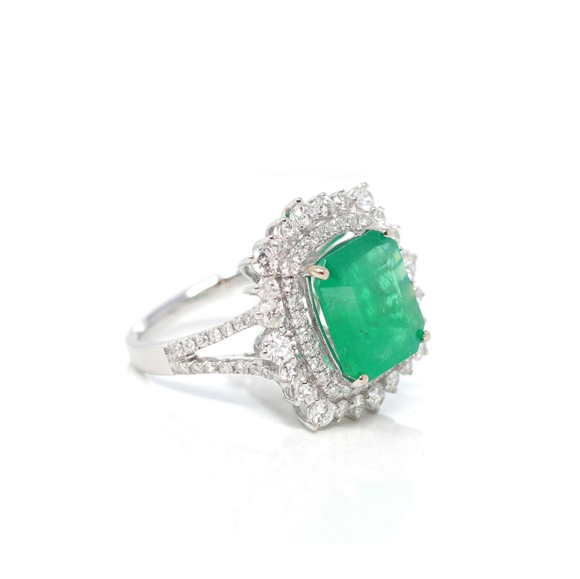 Baikalla Jewelry 14k gold emerald ring 14k White Gold Natural Emerald Ring with Diamonds