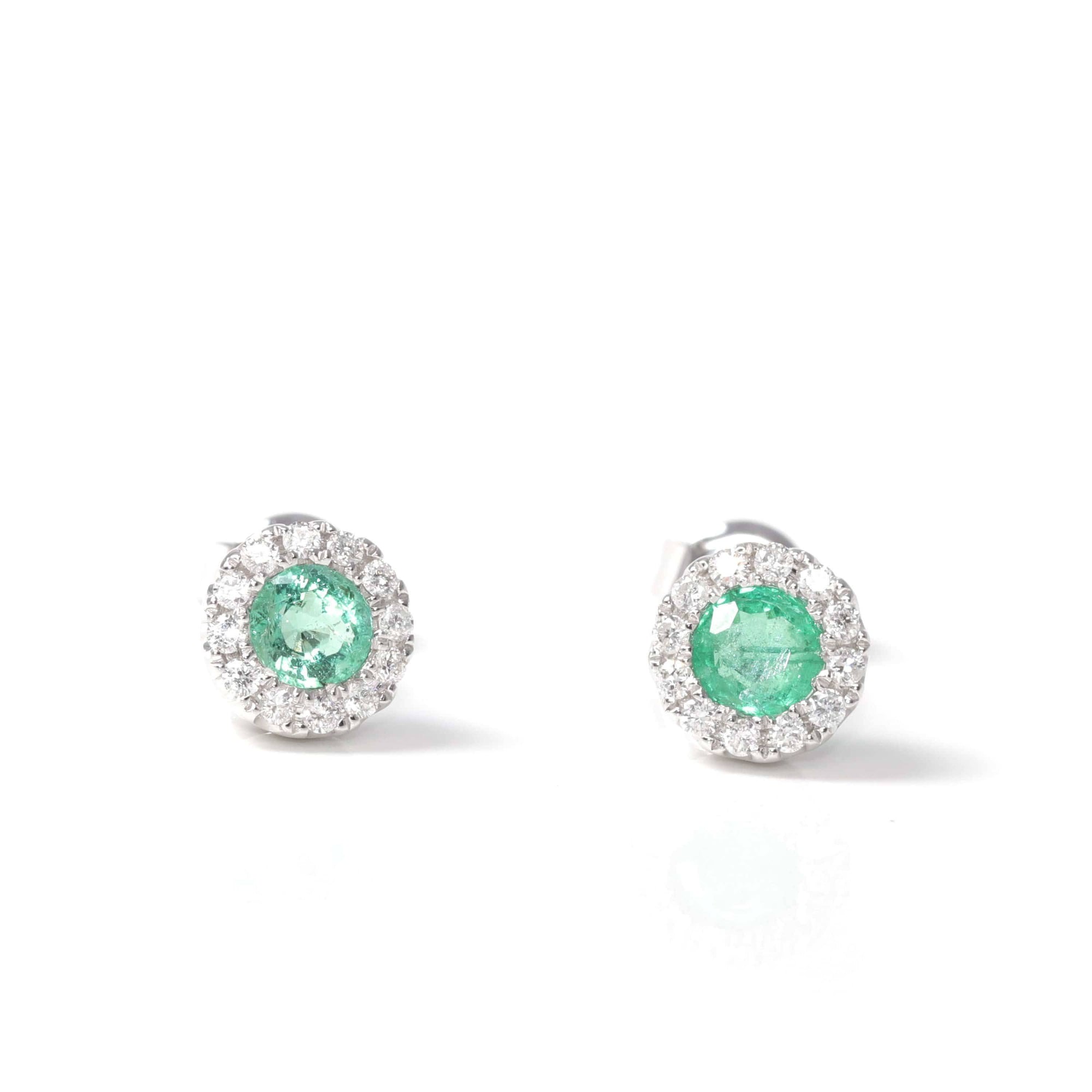 Baikalla Jewelry Gold Gemstone Earrings Baikalla™ 14k Classic White Gold Natural Emerald Earrings w/Diamond Halo