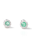 Baikalla Jewelry Gold Gemstone Earrings Baikalla™ 14k Classic White Gold Natural Emerald Earrings w/Diamond Halo