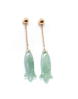 Baikalla Jewelry Gold Jade Earrings 18K Rose Gold "Magnolia Flower" Green Jadeite Jade Dangle Stud Earrings