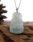 Baikalla Jewelry Jade Guanyin Pendant Necklace Baikalla "Goddess of Compassion" Genuine Burmese Ice Blue Jadeite Jade Guanyin Necklace With Good Luck Design 14K Gold  Bail