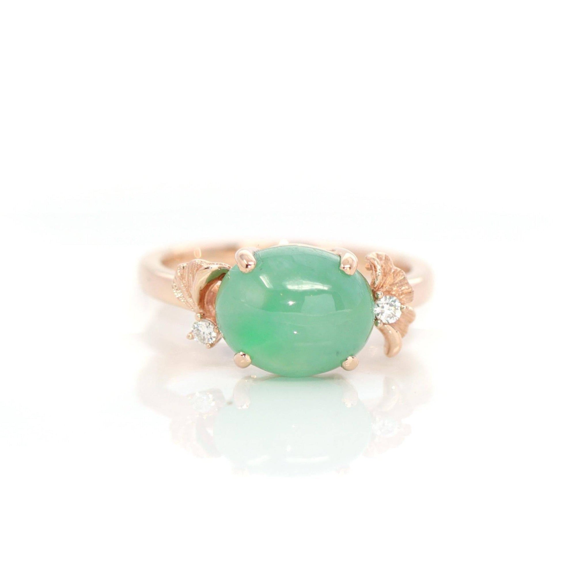 Baikalla Jewelry Jadeite Engagement Ring Baikalla™ "Alice" 18k Rose Gold Natural Imperial Green Jadeite Jade Engagement Ring With Diamonds