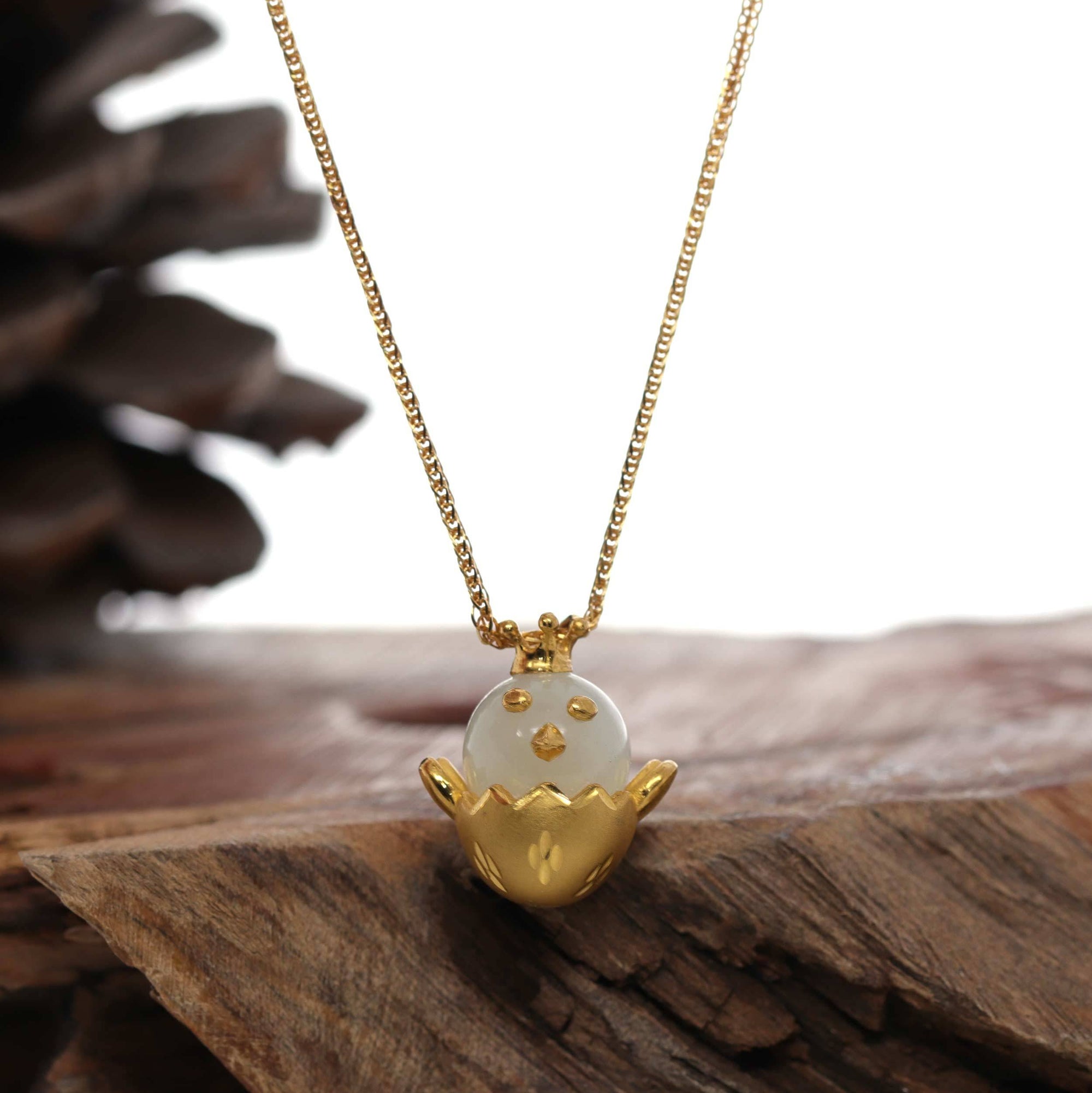 Baikalla Jewelry Gold Jade Necklace 24k Yellow Gold Genuine Nephrite White Jade Chicken Pendant Necklace