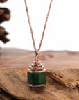 Baikalla Jewelry 18k Gold Jadeite Necklace Pendant Only 18K Rose Gold Genuine Jadeite Jade Prayer Wheel Flower Pendant with Diamonds