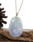 Baikalla Jewelry Jade Guanyin Pendant Necklace "Wang Shi Ru Yi" Genuine Lavender Green Jadeite Jade Pendant Necklace With 14K Yellow Gold Diamond Bail