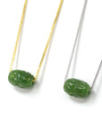 Baikalla Jewelry Jade Pendant Necklace Free S S Wheat Chain Nephrite Green Jade Lucky LuLuTong Bead Pendant Necklace