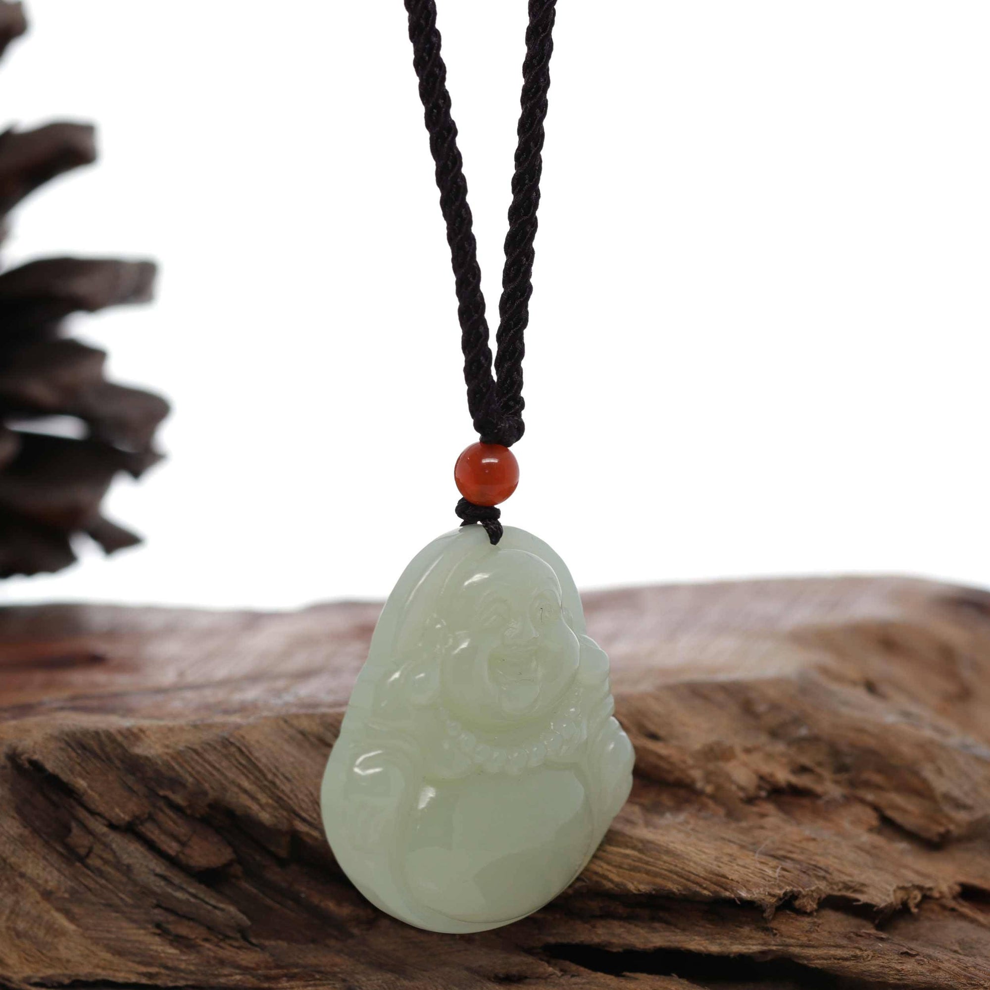 Baikalla Jewelry Jade Pendant Necklace Baikalla™ "Goddess of Compassion Buddha" Genuine White Jade Pendant Necklace