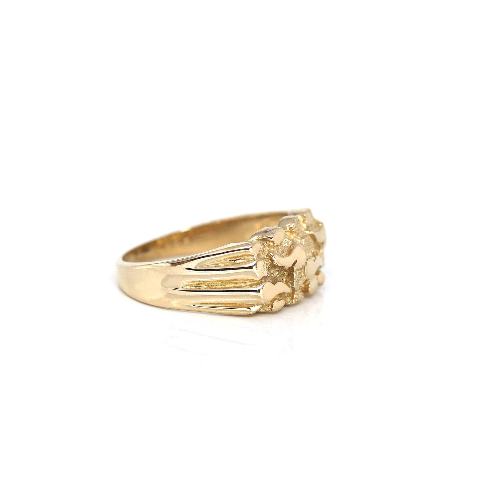 Baikalla Jewelry Gold Diamond Men&#39;s Ring 14k Solid Yellow Gold Nugget Men&#39;s Band Ring