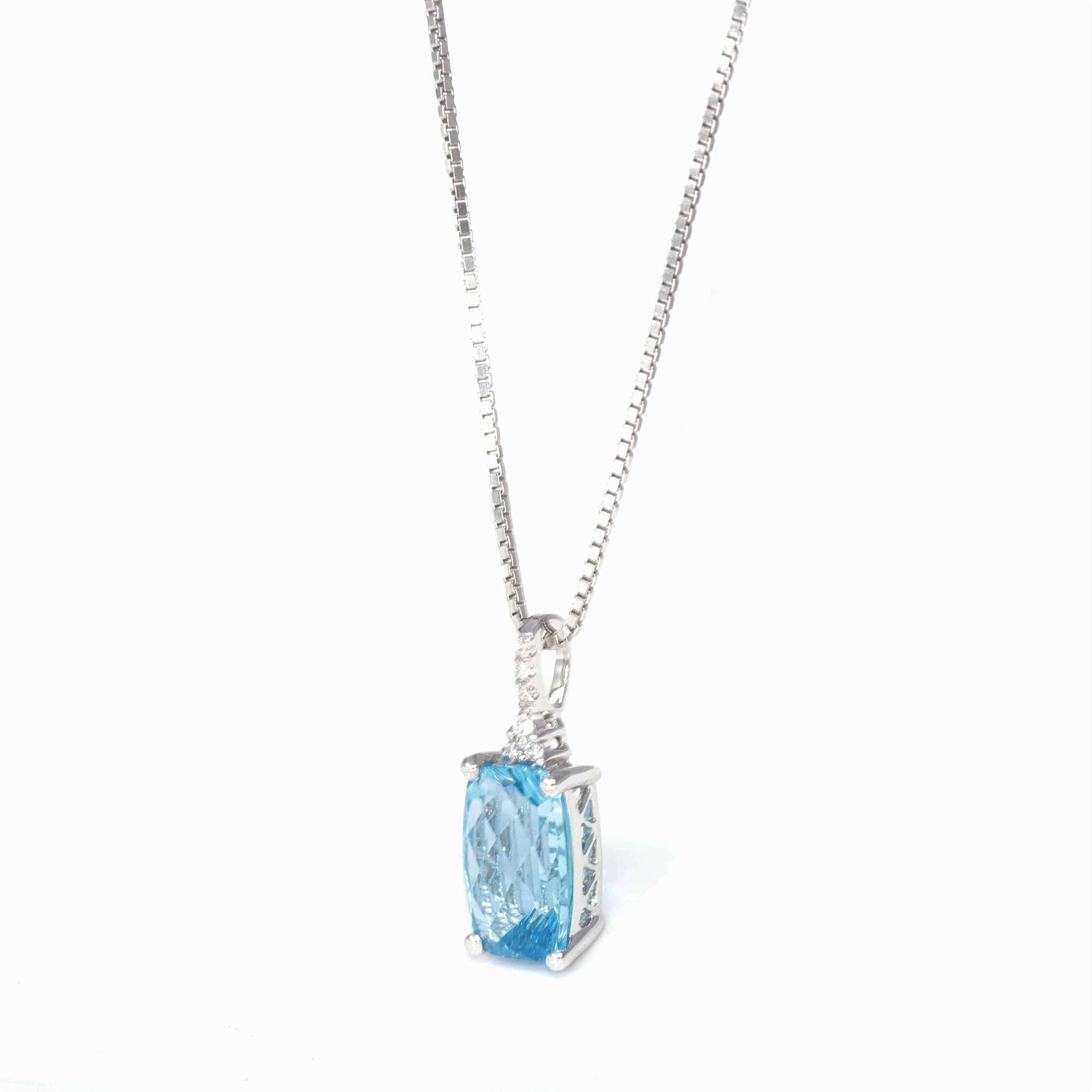 Baikalla Jewelry Gemstone Pendant Necklace Swiss Blue Topaz Baikalla™ 14k White Gold Natural Topaz Prong Set Necklace With Diamonds