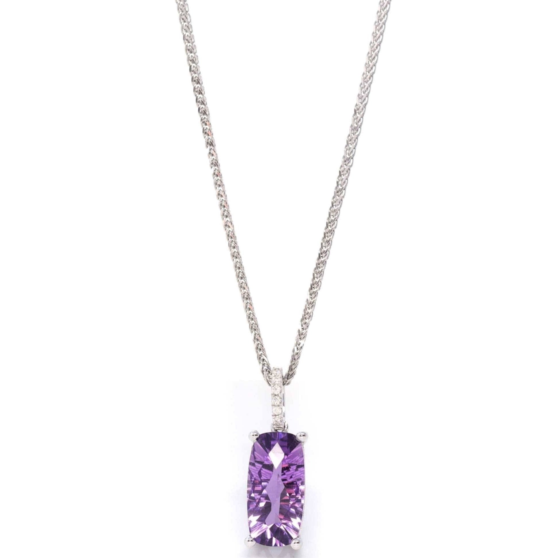 Baikalla Jewelry Gemstone Pendant Necklace 14k White Gold Emerald Cushion Cut Amethyst Necklace With Diamonds