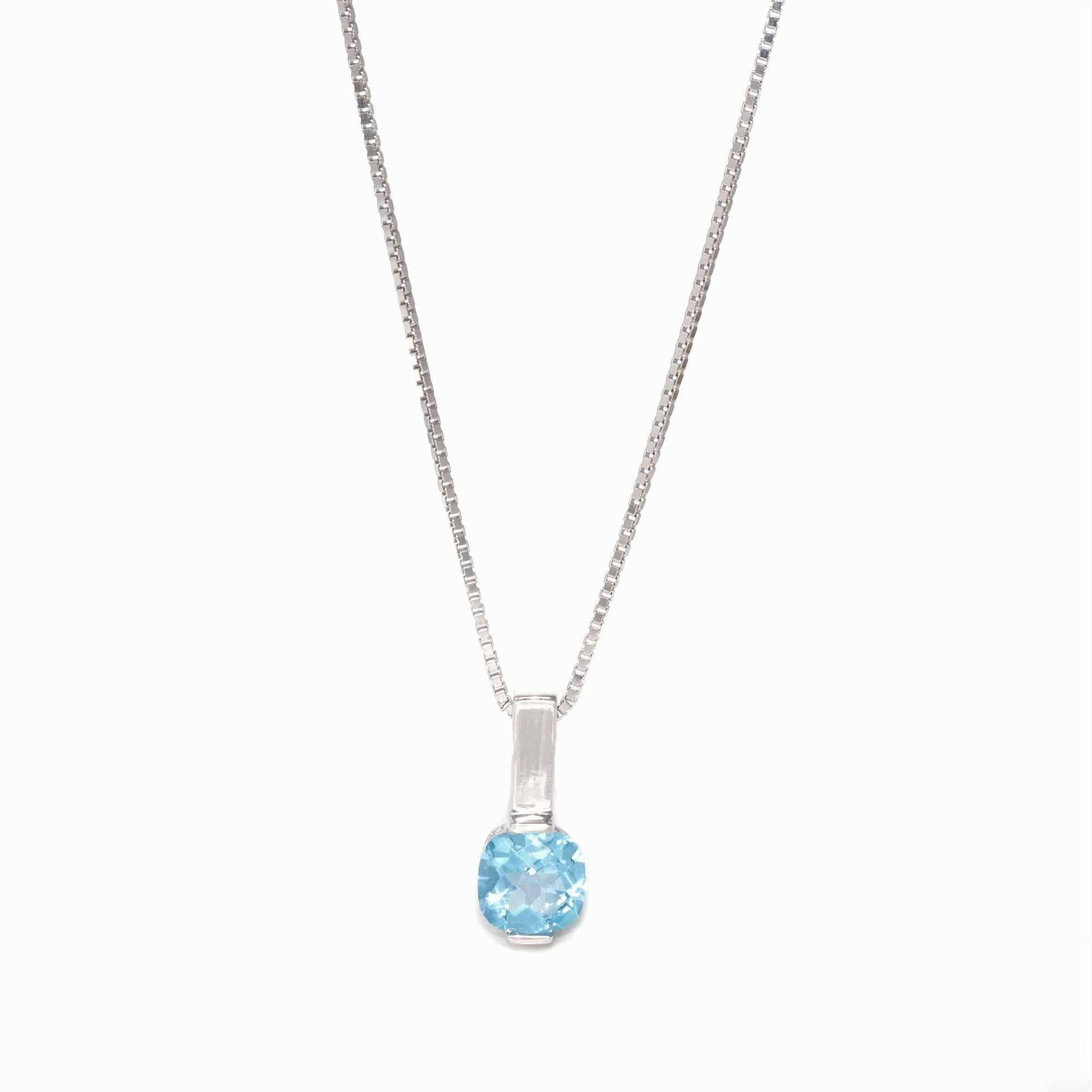 Baikalla Jewelry Gemstone Pendant Necklace Swiss Blue Topaz Baikalla™ 14k White Gold Natural Topaz Prong Set Necklace