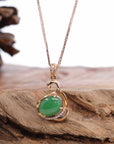 Baikalla Jewelry 18k Gold Jadeite Necklace Pendant Only 18K Rose Gold "Swan" Imperial Jadeite Jade Cabochon Necklace with Diamonds