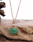 Baikalla Jewelry 18k Gold Jadeite Necklace 18K Rose Gold Oval Imperial Jadeite Jade Cabochon Necklace with Diamonds