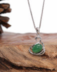 Baikalla Jewelry 18k Gold Jadeite Necklace 18K White Gold "Swan" Imperial Jadeite Jade Cabochon Necklace with Diamonds