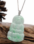 Baikalla Jewelry Jade Guanyin Pendant Necklace 14k White Gold "Goddess of Compassion" Genuine Green Jadeite Jade Guanyin Necklace With Gold Diamond Bail