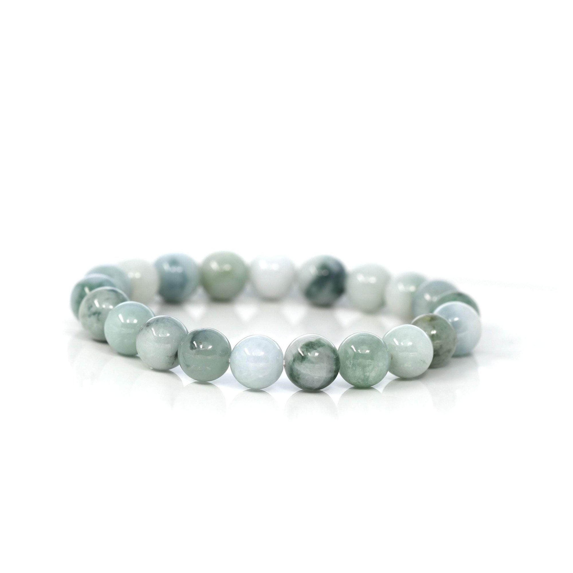 Baikalla Jewelry jade beads bracelet Jadeite Jade 10mm Round Blue Green Beads Bracelet (10mm)