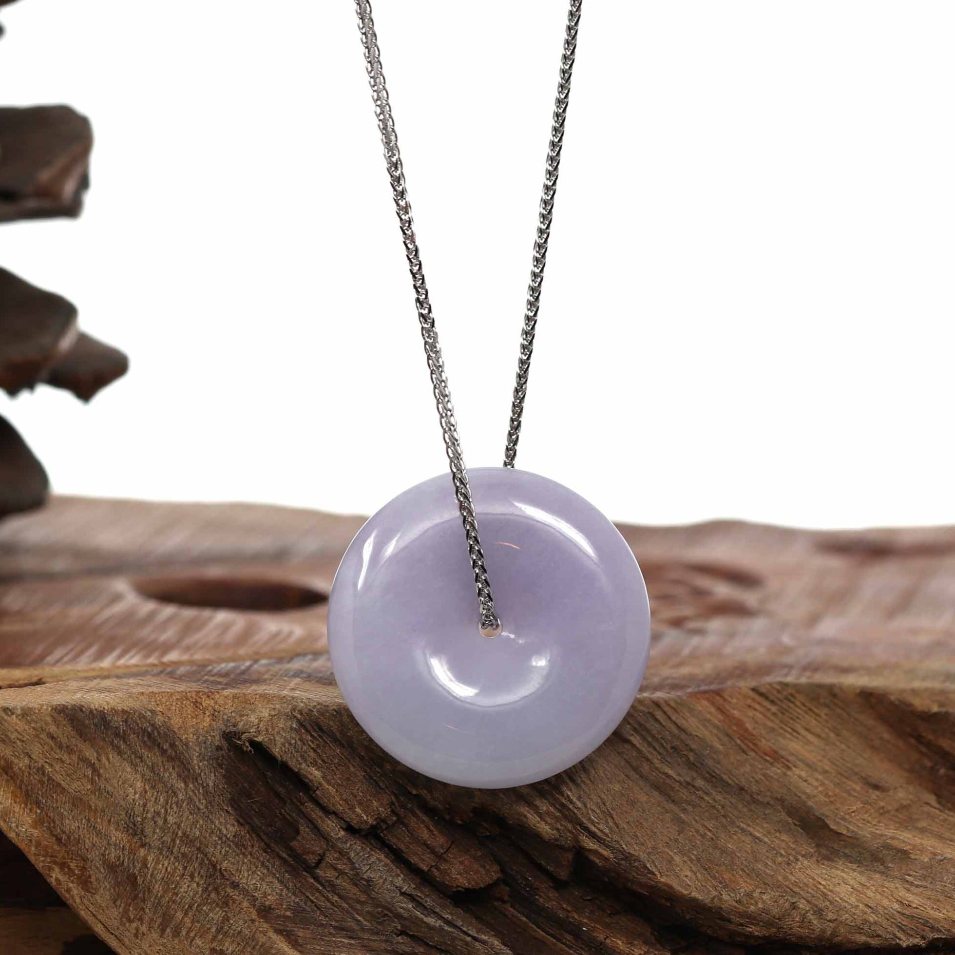 Baikalla Jewelry Jade Pendant Necklace "Good Luck Button" Necklace Lavender Jadeite Jade Lucky Ping An Kou Necklace