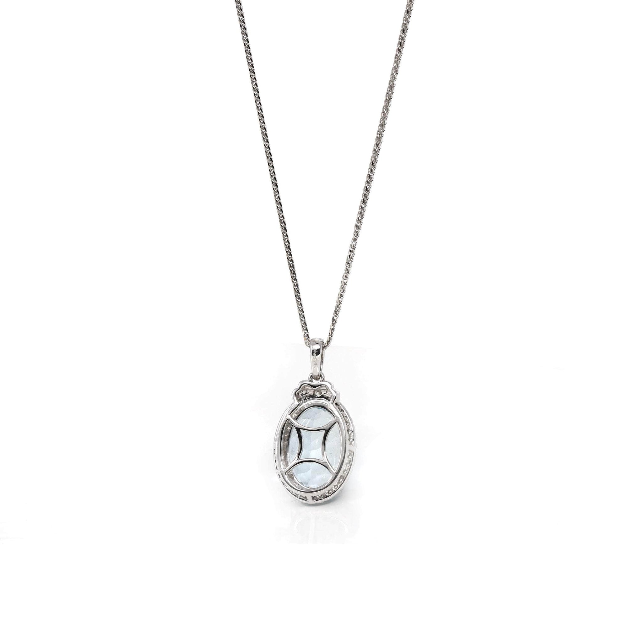 Baikalla Jewelry Gold Aquamarine 14k White Gold Natural Oval Aquamarine Necklace With Diamond