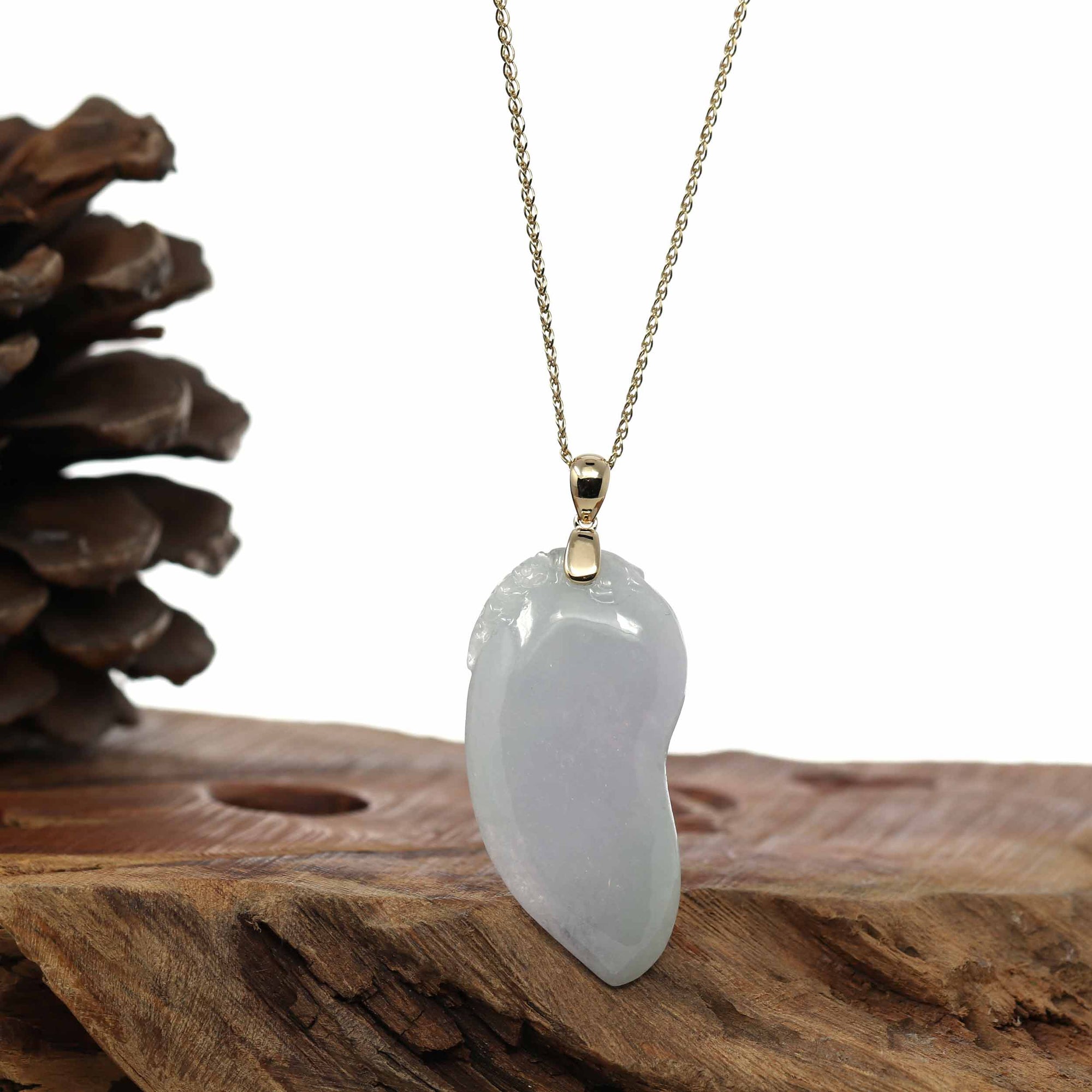 Baikalla Jewelry Jade Pendant Natural Ice Lavender Jadeite Jade Shou Tao ( Longevity Peach ) Necklace With 14k Yellow Gold Bail