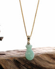 Baikalla Jewelry Jade Pendant Natural Green Jadeite Jade "Magic Bottle Gourd" Hulu Necklace With 14k Yellow Gold Bail