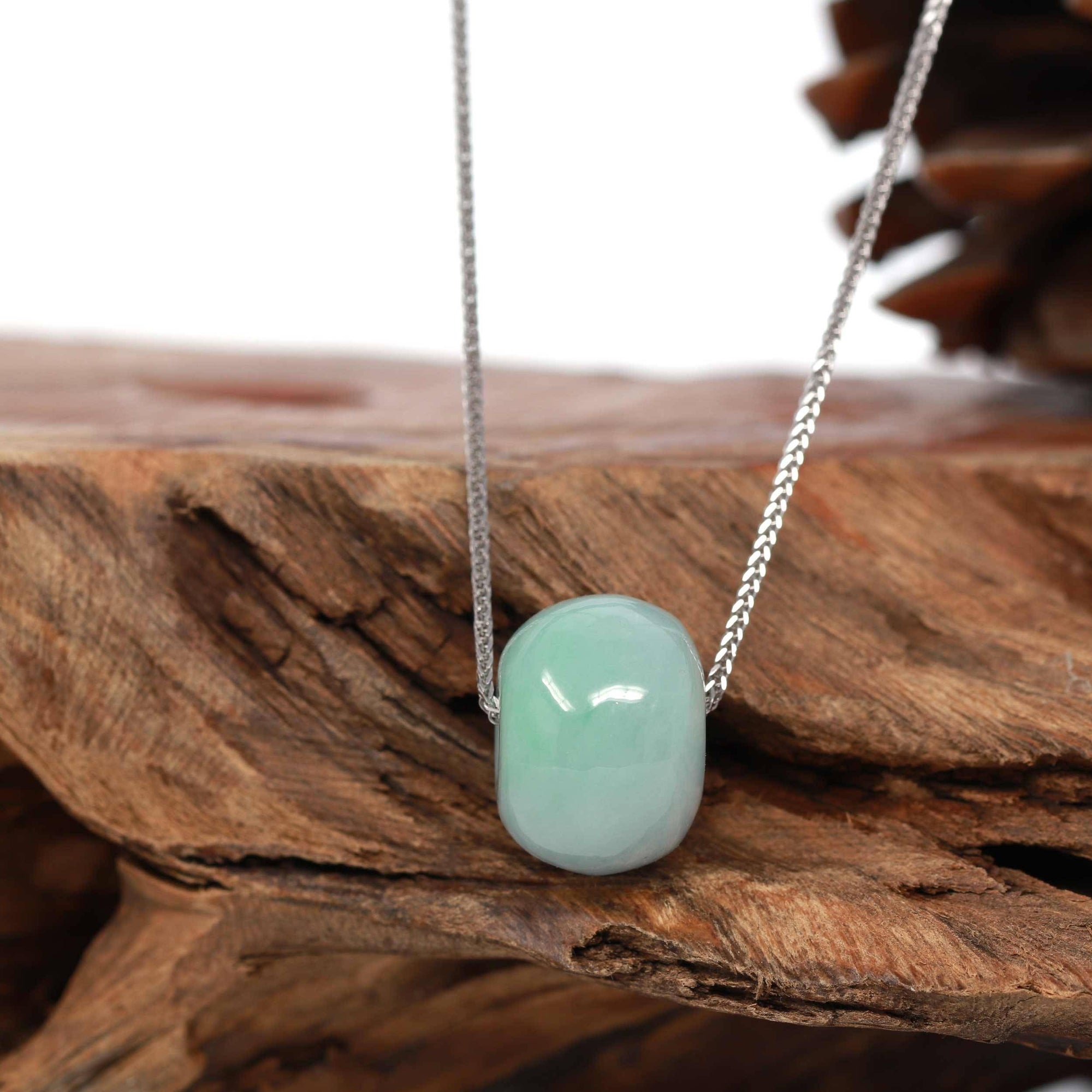 Baikalla Jewelry Jade Pendant Necklace Baikalla™ &quot;Good Luck Button&quot; Necklace Real Light Green Jade Lucky TongTong Pendant Necklace