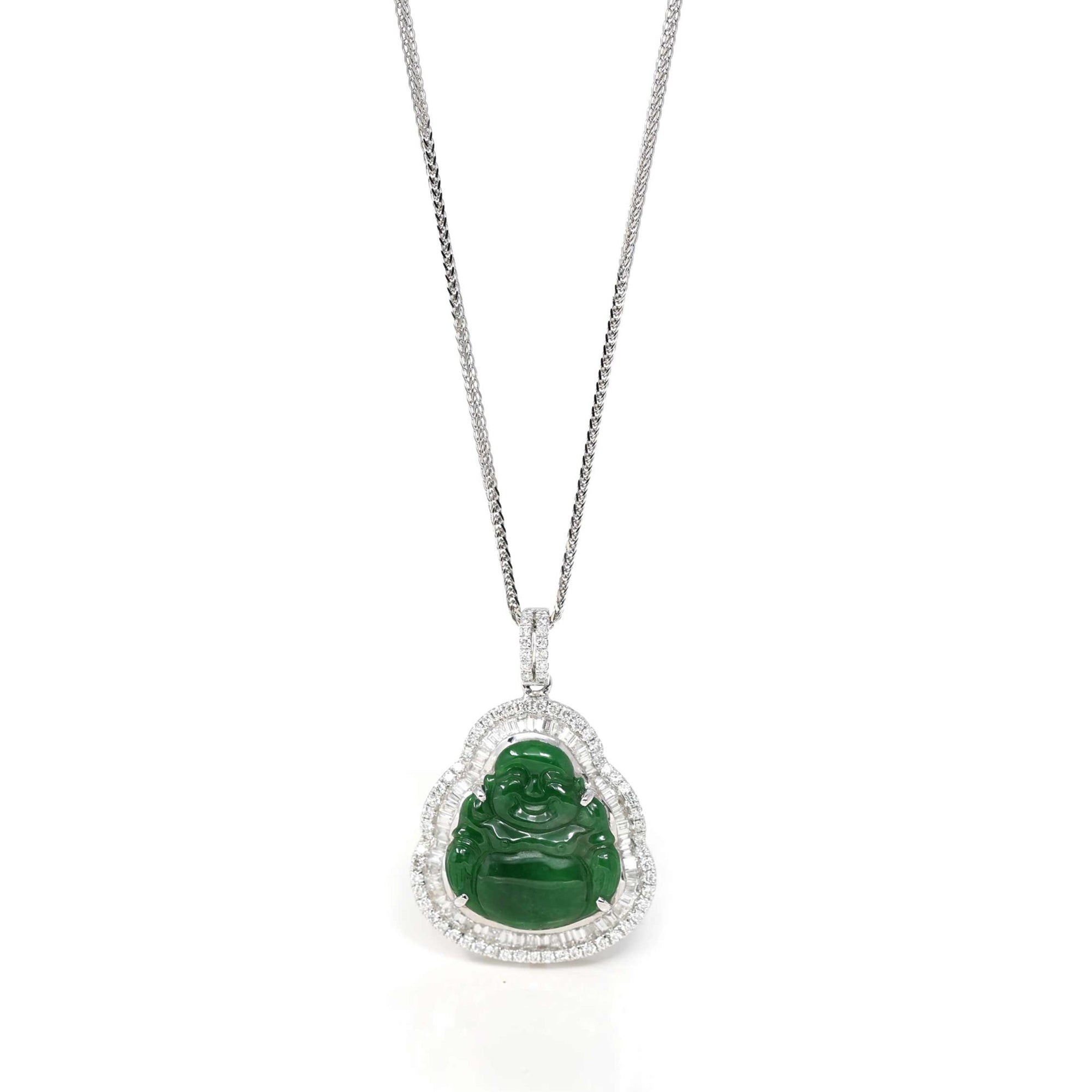 Baikalla Jewelry 18k Gold Jadeite Necklace 18K White Gold High-End Imperial Jadeite Jade Buddha Necklace with Diamonds