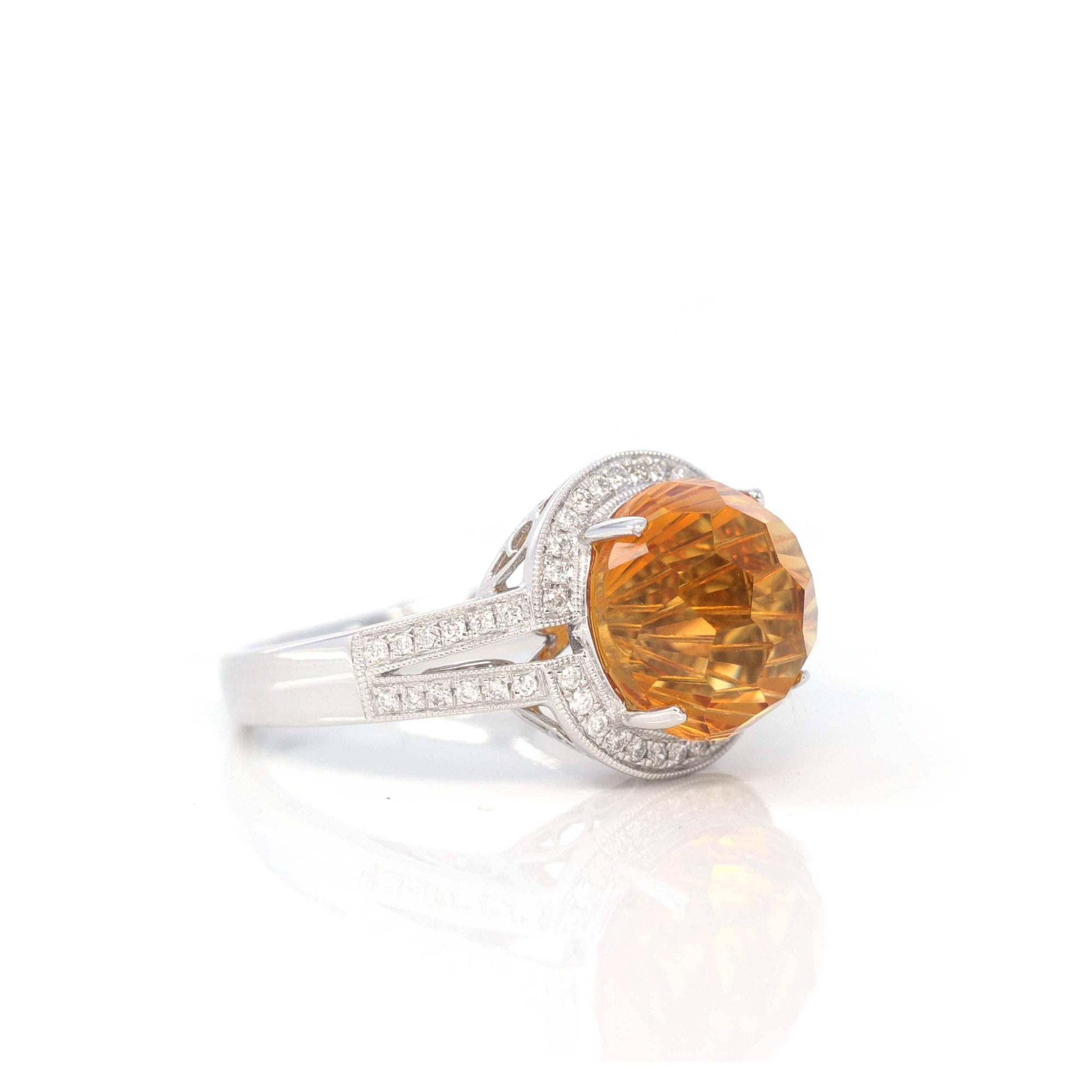 Baikalla Jewelry Gemstone Ring Baikalla 14K White Gold Faceted Cabochon Natural Citrine Ring CTW 1/4