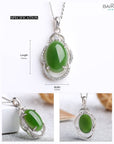 Baikalla Jewelry Silver Gemstone Necklace Sterling Silver Genuine Nephrite Green Jade Pendant Neckalce