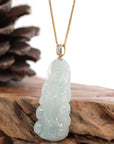 Baikalla Jewelry Jade Guanyin Pendant Necklace Baikalla 14k Yellow Gold "Goddess of Compassion" Genuine Ice Burmese Jadeite Jade Guanyin Necklace With Gold Diamond Bail