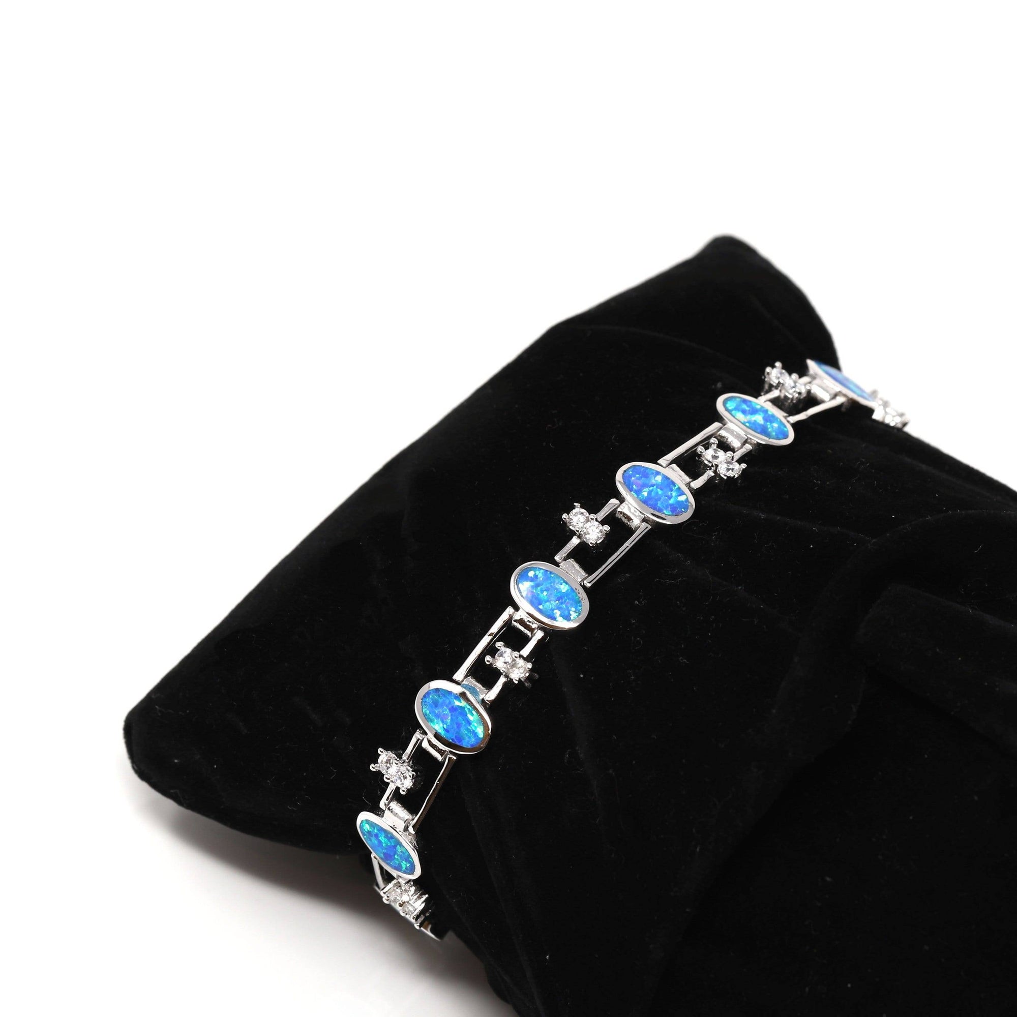 Baikalla Jewelry Silver Gemstone Bracelet Baikalla™ Sterling Silver Lab-Created Classic Oval Opal Cute Bracelet With CZ