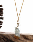 Baikalla Jewelry Jade Pendant 14K Yellow Gold Jadeite Jade Good Luck Hulu Bottle Gourd Necklace With Diamonds