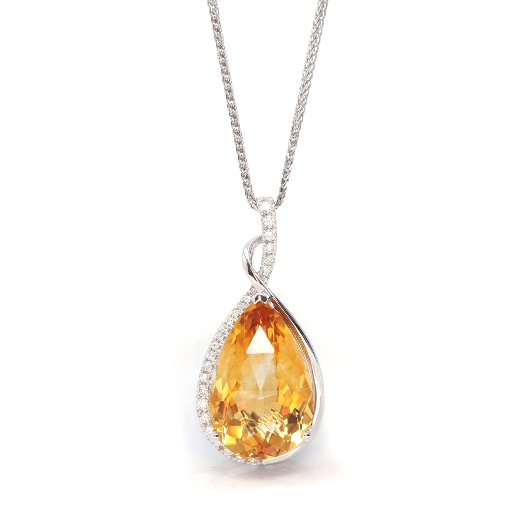 Baikalla Jewelry Gemstone Pendant Necklace Pendant Only 14k White Gold AA Citrine Tear Drop Necklace with Diamonds