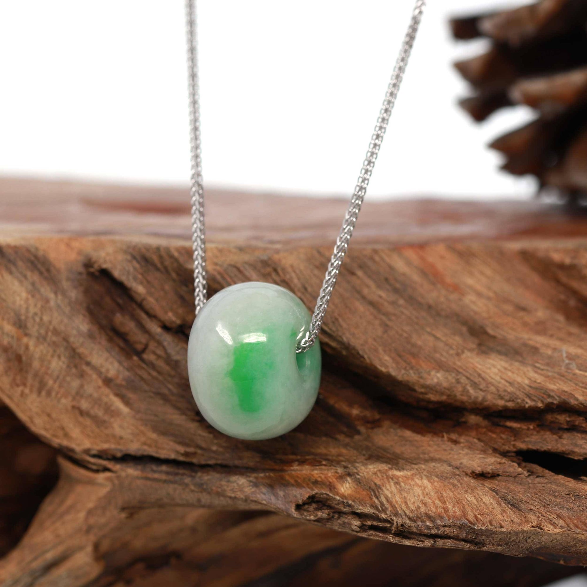 Baikalla Jewelry Jade Pendant Necklace Baikalla™ &quot;Good Luck Button&quot; Necklace Real Vibrant Green Jade Lucky TongTong Pendant Necklace